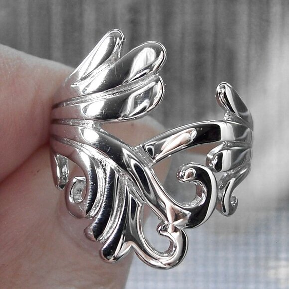 925 STERLING SILVER Waves Swirls Statement Ring - Picture 7 of 15